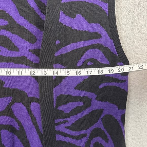 Chico's Silk Cardigan Sweater Open Front Sleeveless Black Purple Zebra SZ 2 (L) - Picture 4 of 7